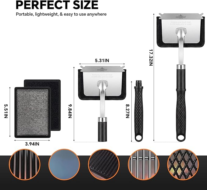 Grill Brush Bristle Free,with 5 BBQ Replacement Head, [Ultra Safe & Efficient] for Cast Iron, Stainless Steel Grates,Safe Grill Cleaner for Outdoor Grill,Great Gift for Men/Dad (Model-XD3000)