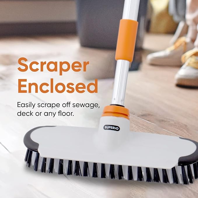 Superio Deck Scrub Brush Head, Heavy Duty Stiff Bristles Grout Scrubber with Scraper - Cleans Hot Tub, Swimming Pool, Granite Tiles, Bathroom, Patio, Kitchen, Wall and Deck (Refill Brush Head)
