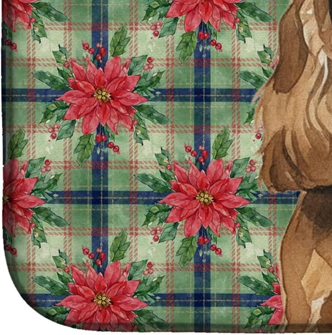 Caroline's Treasures Liver English Cocker Spaniel Christmas PoinsettIas Dish Drying Mat Absorbent Dish Drying Mat Pad for Kitchen Counter Dish Drainer Mat for Countertop, 14 x 21", Multicolor