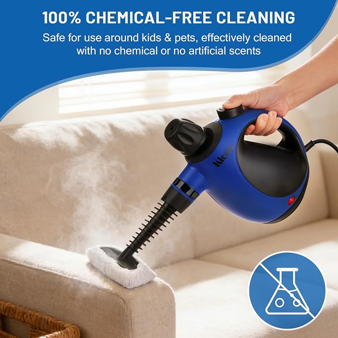 KLONA Steam Cleaner, Multi-Purpose Handheld Steam Cleaner with 10 Accessories, Steam Cleaning Handheld for Removing for All Dirt, Upholstery Furniture, Sofa, Tiles, Floor, Window, Bathroom.
