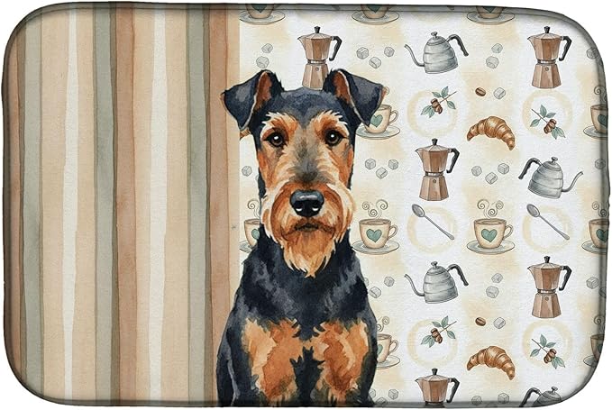 Caroline's Treasures Airedale Terrier Coffee Bar Dish Drying Mat Absorbent Dish Drying Mat Pad for Kitchen Counter Dish Drainer Mat for Countertop, 14 x 21", Multicolor