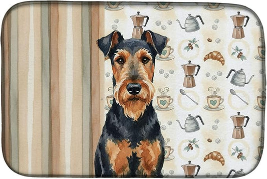 Caroline's Treasures Airedale Terrier Coffee Bar Dish Drying Mat Absorbent Dish Drying Mat Pad for Kitchen Counter Dish Drainer Mat for Countertop, 14 x 21", Multicolor