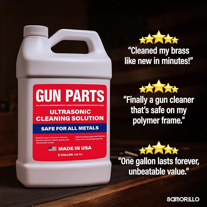 Ultrasonic Gun Cleaning Solution - 1 Gallon/128oz [Made in USA] Concentrated Formula Mixes into 8 Gallons - Firearm Cleaning Fluid for Brass & Gun Parts - for Ultrasonic Cleaner Use