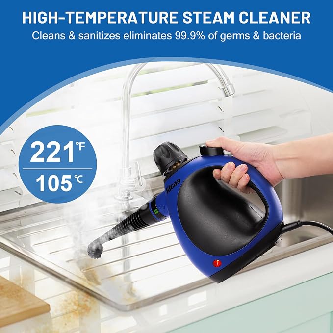 KLONA Steam Cleaner, Multi-Purpose Handheld Steam Cleaner with 10 Accessories, Steam Cleaning Handheld for Removing for All Dirt, Upholstery Furniture, Sofa, Tiles, Floor, Window, Bathroom.