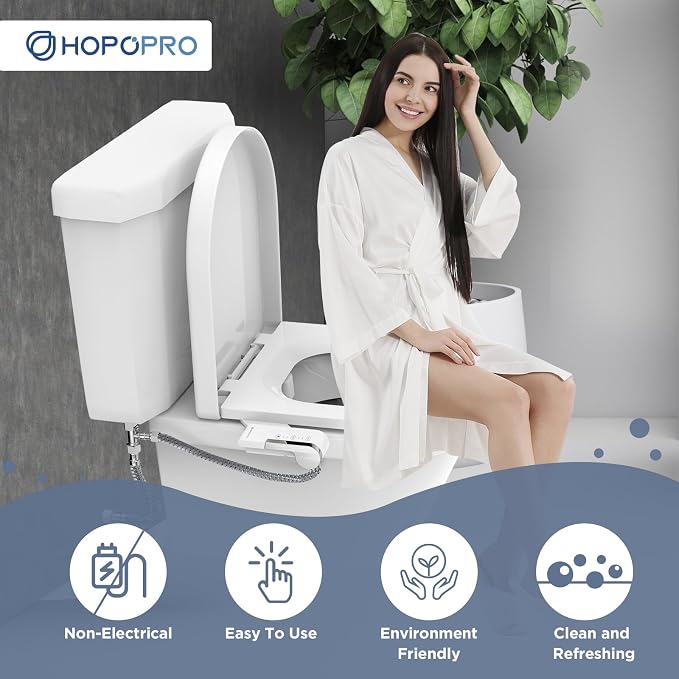 HOPOPRO Bidet Attachment for Toilet, Non-Electric Bidet Ultra-Slim Dual Nozzle (Feminine/Rear Wash), Cold Water Bidets Sprayer for Existing Toilets with Adjustable Pressure Control 1-Min Install