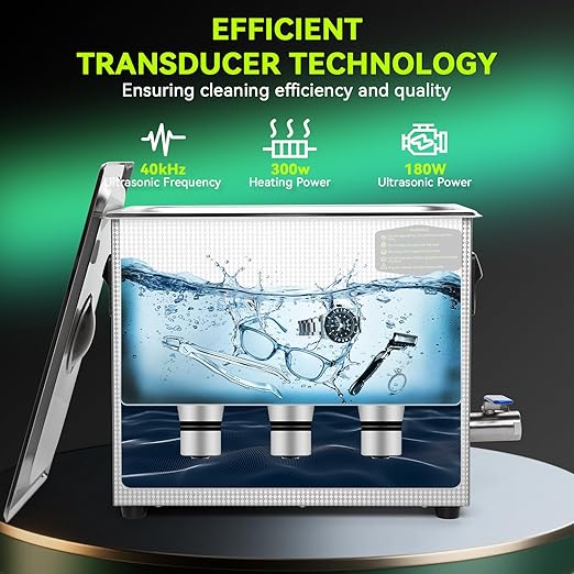 6L Commercial Ultrasonic Cleaner, ECO Mode, Heating, Degas Mode, ECO Energy-Saving Ultrasonic Cleaning Machine Excellent for Labs,Carburetor,Jewelry,Dentures,Automotive & Industrial Parts.