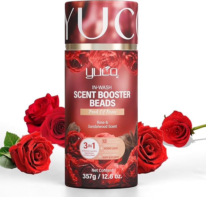 YUCO Scent Beads Laundry Natural,Ultra-Concentrated Two-Color Laundry Beads,Effective Fabric Deodorizer,Soften,Static Free,Microcapsule Technology Scent Lock Fresh Last 12Weeks(Rose Sandalwood,12.6OZ)