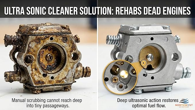 NORTHWEST ENTERPRISES Ultrasonic Cleaner Solution for Carburetors and Engine Parts. Industrial Strength Concentrated Washing Compound for Ultrasonic Machines & Immersion Washers - Makes 11 Gallons!