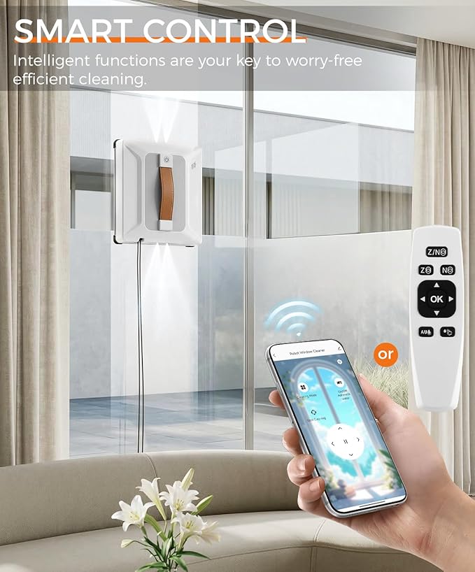 FRUITEAM Window Cleaning Robot with Dual Spray & Edge Detection, APP & Remote Control, Intelligent Path Planning, 3500PA Suction Anti-Fall, for High-Rise Windows, Glass, Tile