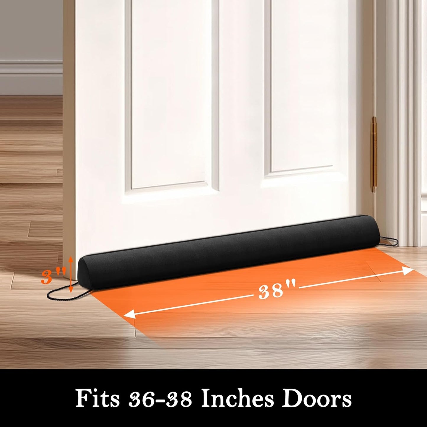 Sunolga 2-Pack 38" Door Draft Stopper Blocks Hot and Cold Air with Removable Washable Cover for Gaps Up to 3", All-Season Seal for Noise, Wind, Door Sweep for Bottom of Door, Home Essentials, Black