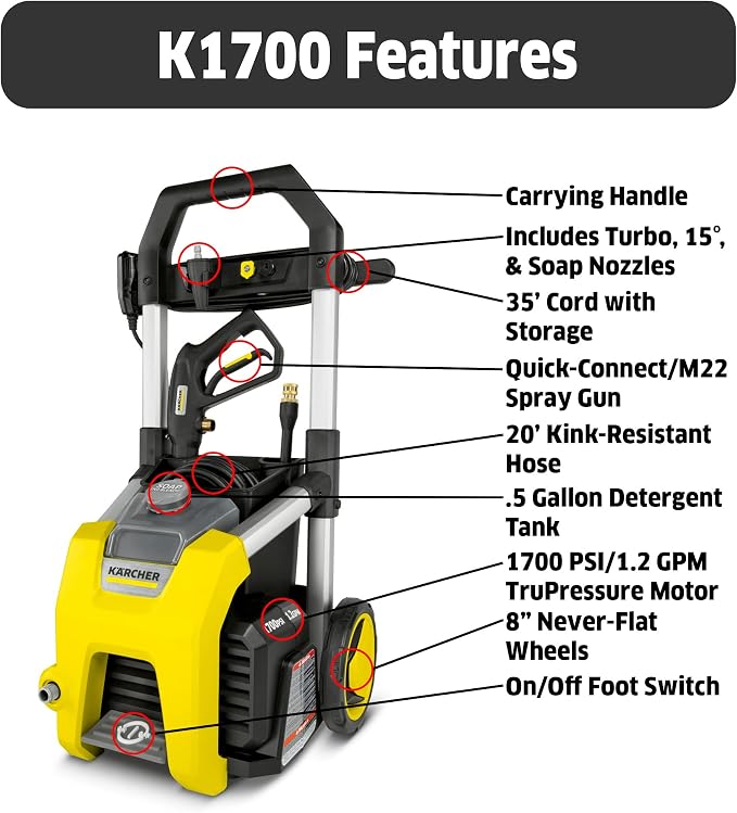 Kärcher - K1700 - Max 2125 PSI - Electric Pressure Washer TruPressure & Kärcher - Pressure Washer Car Wash & Wax Cleaning Soap Concentrate – 1 Gallon