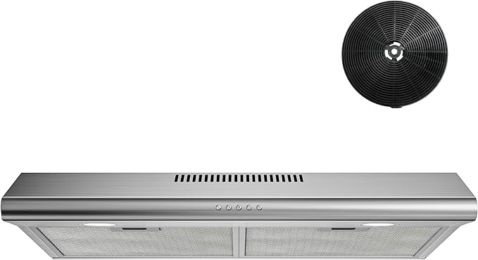 FIREGAS 30 Inch Under Cabinet Range Hood, 300 CFM Ducted/Ductless Kitchen Vent Hood Over Stove, 3-Speed Exhaust Fan with LED Light, Reusable Filter & Charcoal Filter, Stainless Steel