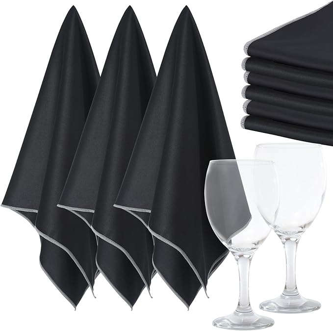 VitalCozy 3 Wine Glass Cleaning Cloths Large Microfiber Polishing Cloths 25 x 20 Inch Lintless Towels for Drying Wine Glasses Cleaning Window Stemware Dishes Glassware (Black)
