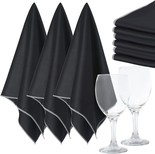 VitalCozy 3 Wine Glass Cleaning Cloths Large Microfiber Polishing Cloths 25 x 20 Inch Lintless Towels for Drying Wine Glasses Cleaning Window Stemware Dishes Glassware (Black)