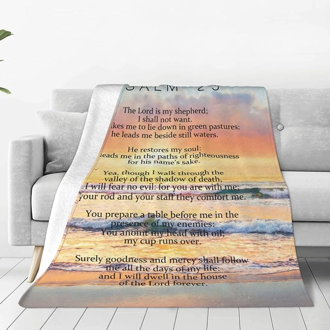 Psalm 23 Blanket Christian Gifts Religious Bible Verse Scripture Throw Blanket Comfy Plush Flannel Fleece Warm Soft Fluffy Fuzzy Blanket for Prayer Women Teens for Bed Sofa Couch 60"X80"