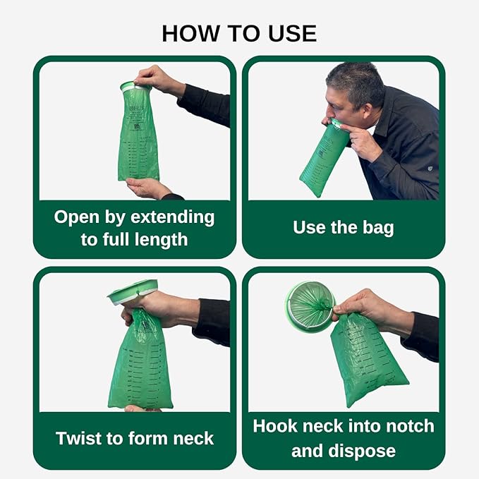 HCS Bulk Emesis Bags Disposable - Eco-Friendly, Premium, Hospital Grade, Adults & Kids - Vomit Bags Disposable for Car, Travel, Home Use - Throw Up, Barf, Puke - 144, Strong (40 fl oz)