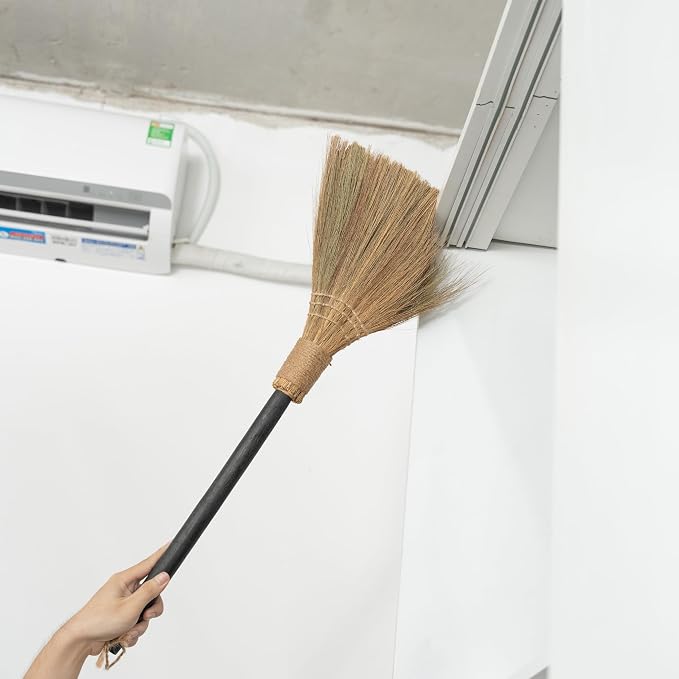 Natural Whisk Sweeping Black Handle Broom - Brooms for Wedding Jumping Ceremony Halloween DIY Decoration - Vietnamese Straw Soft Broom 12.2" Width, 28.35" Length