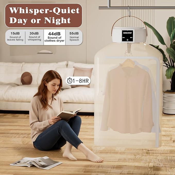 Portable Clothes Dryer, 600W Compact Foldable Mini Dryer Machine with Adjustable Timer, Quiet Fast-Drying Electric Travel Clothes Dryer for RV, Apartment, Home, Hotel Room