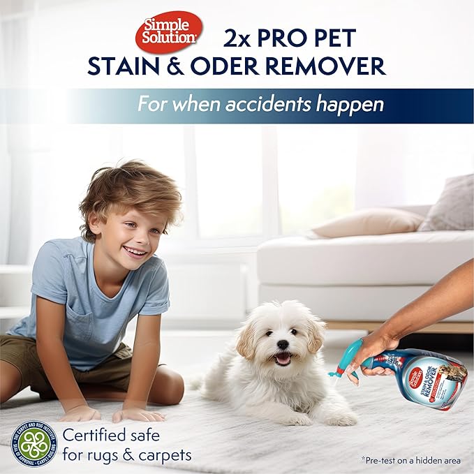 Simple Solution Stain and Odor Eliminator Spray, Enzyme Carpet Cleaner for Dogs and Cats, Pet Stain Remover and Urine Odor Eliminator, Multi Surface Pet Cleaning Solution, 32 oz (Pack of 2)