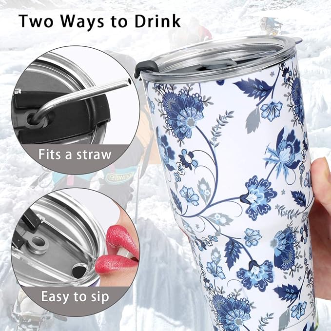 SYACOT 30oz Tumbler Double Wall Stainless Steel Vacuum Insulated Travel Mug with Splash-Proof Lid Metal Straw and Brush