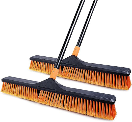 CLEANHOME 24”Push Broom Brush for Floor Cleaning with 65” Long Handle and Stiff Bristles, Heavy Duty Brush for Shop, Deck, Garage, Concrete,Indoor and Outdoor Broom 2 Set,Orange