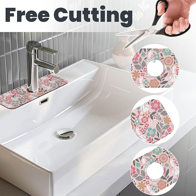 3Pcs Goose and Flower Dish Drying Mat & Kitchen Sink Splash Guard Faucet Mat For Kitchen Counter Absorbent Microfiber Dishes Pad Dish Drainer Rack Mats Fast Dry Kitchen Accessories