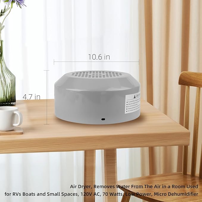 Air Dryer, Removes Water From The Air in a Room Used for RVs Boats and Small Spaces, 120V AC, 70 Watts, Low Power, Micro Dehumidifier