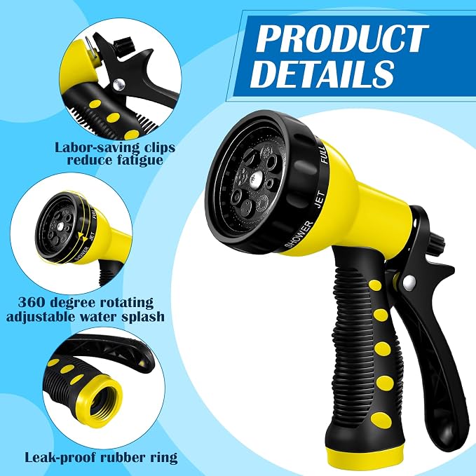 Tanlade 10 Pcs Adjustable Hose Nozzle Garden Hose Nozzle Sprayer Bulk High Pressure Hose Sprayer Water Hose Heavy Duty with 8 Adjustable Watering Patterns for Car Wash Watering Plants Showering Pets