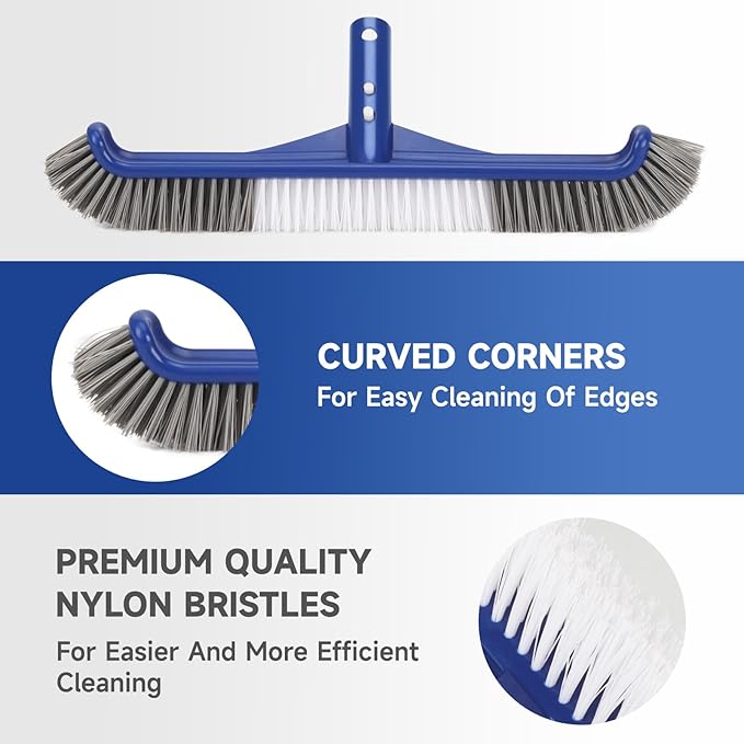 Swimming Pool Cleaning Kit - Includes Pool Skimmer Net, 18" Pool Brush with 8ft Adjustable Pole, Pools Maintenance Kits for Inground & Above Ground Swimming Pools, Removes Debris