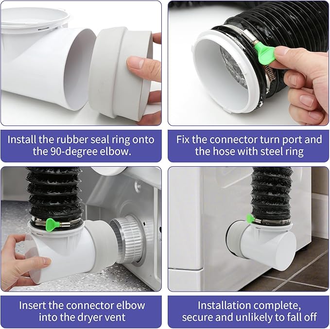4inch 10FT Dryer Vent Hose for Tight Space, 90 Degree Dryer Vent Elbow with Rubber Seal Connectors, 6-Layer Duct Hose with 2 Key Hose Clamps, Easy-Install Heat Resistant Dryer Hose Vent Kit