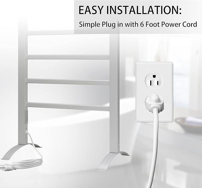 KEG Towel Warmer 6 Bars for Bathroom Freestanding or Wall Mounted Bath Towel Heater Plug-in with Built-in Timer Silver