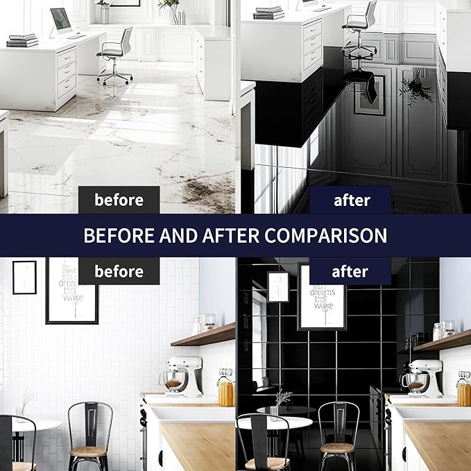 Waterbased Tile Paint and Tile Refinishing Kit 32.0 Fl Oz/50-55sq.ft Bathtub Bathroom wallPaint, Easy of Usecountertop sink Paint-Resurfacing Sink Tub waterproof Kitchen Countertop, Low Odor No Toxic (black)