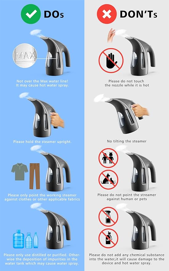 HiLIFE Steamer for Clothes, Portable Handheld Design, 240ml Big Capacity, 700W, Strong Penetrating Steam, Removes Wrinkle, for Home, Office(ONLY FOR 120V) (Ink Black)