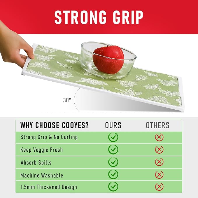 Cooyes Drawer & Shelf Liner for Kitchen Cabinets, Breathable Cloth Material, Machine Washable, Refrigerator Liners with Non-Slip Particles, Keep Produce Fresh Longer, 12 Pack, 12" * 24", Sage Green