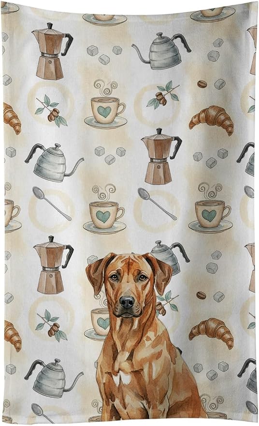 Caroline's Treasures Rhodesian Ridgeback Coffee Bar Kitchen Towel Velour Plush Front and Cotton Loop Back Machine Washable