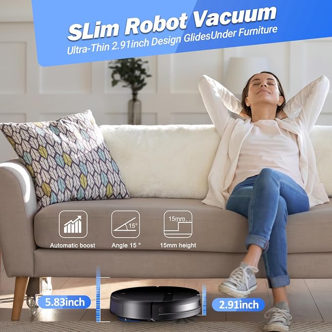 Kilgone Robot Vacuum and Mop Combo, Ultra Slim, Smart 3D Obstacle Avoidance, Tangle-Free Robotic Vacuum Cleaner for Pet Hair, Hard Floor & Carpet, App/Alexa/Google Control