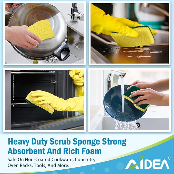 AIDEA Heavy Duty Scrub Sponge, Cleaning Sponge, Kitchen Dish Sponge, Effortless Cleaning Eco Scrub Pads for Dishes,Pots,Pans All at Once