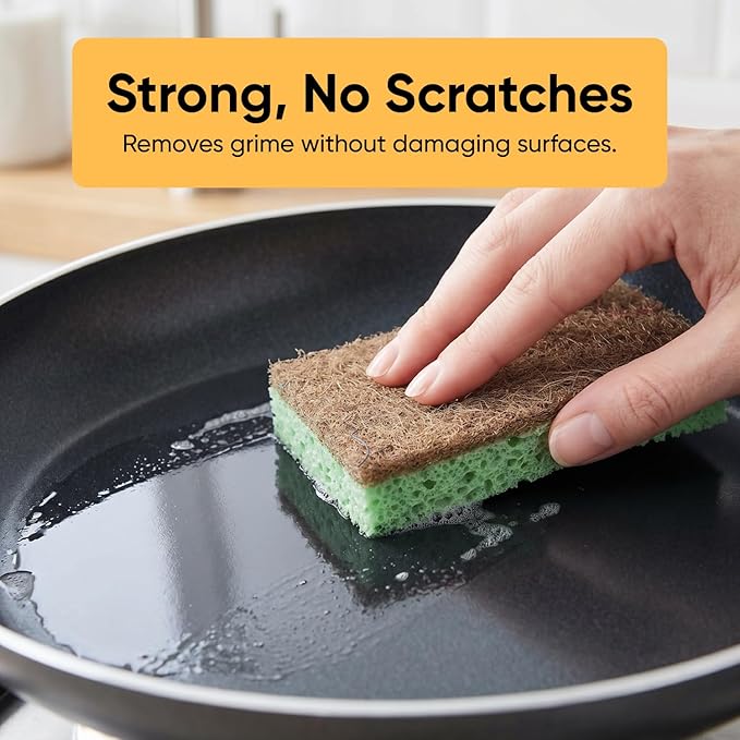 Superio Non-Scratch Cellulose Sponge Scrub Heavy Duty Kitchen Sponges Scrubbers with Scouring Pad (24)