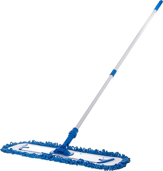 FLO-PAC Dry Mop Mop Pad, Looped Fringe with Microfiber Center for Floor and Wall Cleaning, 24 Inches, Blue, (Pack of 12)