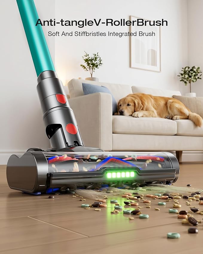 Cordless Vacuum Cleaner, 55Kpa 650W Stick Vacuum with Hurricane Mode, 70-Min Runtime, Anti-Tangle Brush, Self-Standing, LED Display, Cordless Vacuum for Pet Hair, Carpet & Hard Floor, car