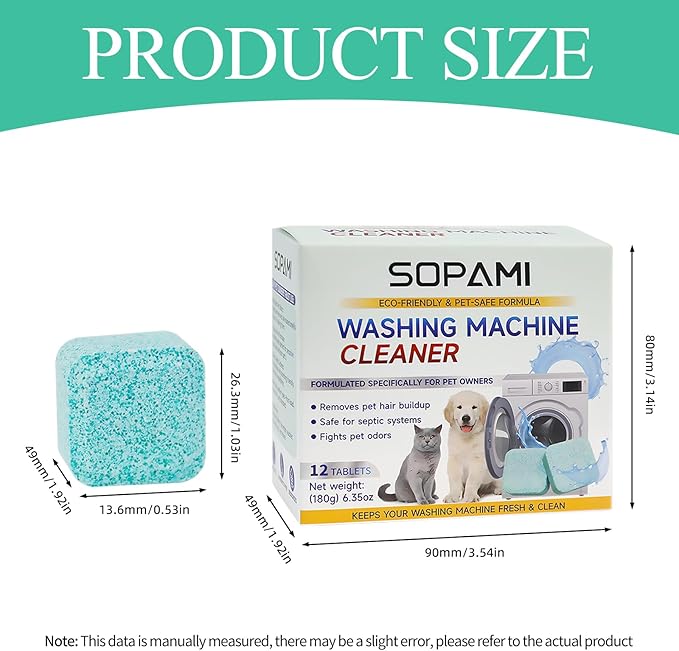 SOPAMI Washing Machine Cleaner Tablets 12-Pack and 12pcs Floor Cleaning Solution Tablet Deep Cleans