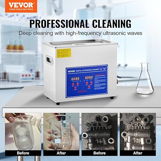 VEVOR 6L Commercial Sonic Cleaner, 40kHz Professional Cleaning Machine with Digital Timer & Heater, 110V - Ideal for Watches, Instruments, and Industrial Parts, FCC/CE/RoHS Certified
