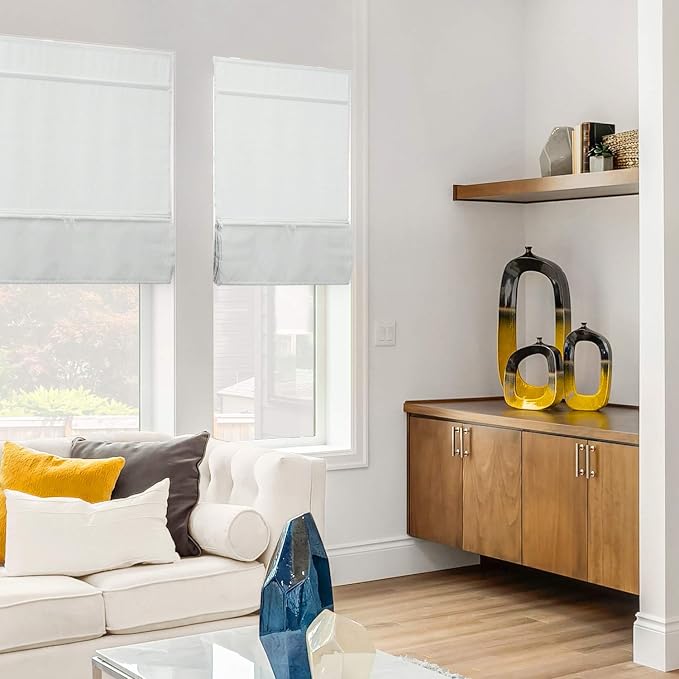 CHICOLOGY Roman Shades for Windows, Window Shades for Home, Roman Shades, Window Treatments, Room Darkening Shades, Roman Window Shades, 39" W X 64" H, Runway Grey (Light Filtering)