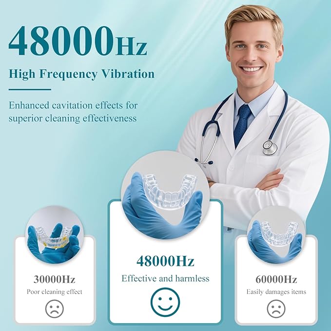 Minthouz Ultrasonic Retainer Cleaner Machine, Dental Pod for Denture, Mouth Guard, Aligner, Night Guard, Toothbrush Heads, Jewelry, 48kHz Retainer Cleaner with 200ML Capacity for All Dental Appliances