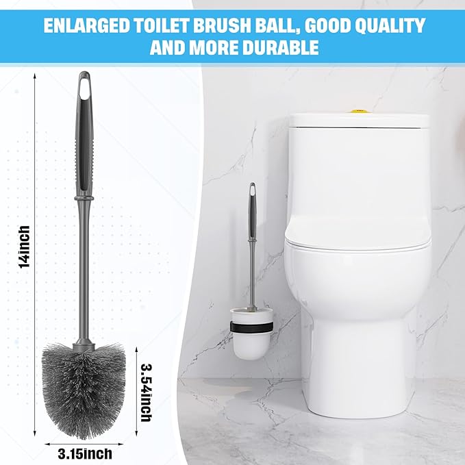 Reallnaive 12 Pack Toilet Brush Bulk, Commercial Heavy Duty Professional Toilet Bowl Cleaning Brush for Bathroom, Restroom Maintenance Cleaning Supplies (14 Inch,Grey)