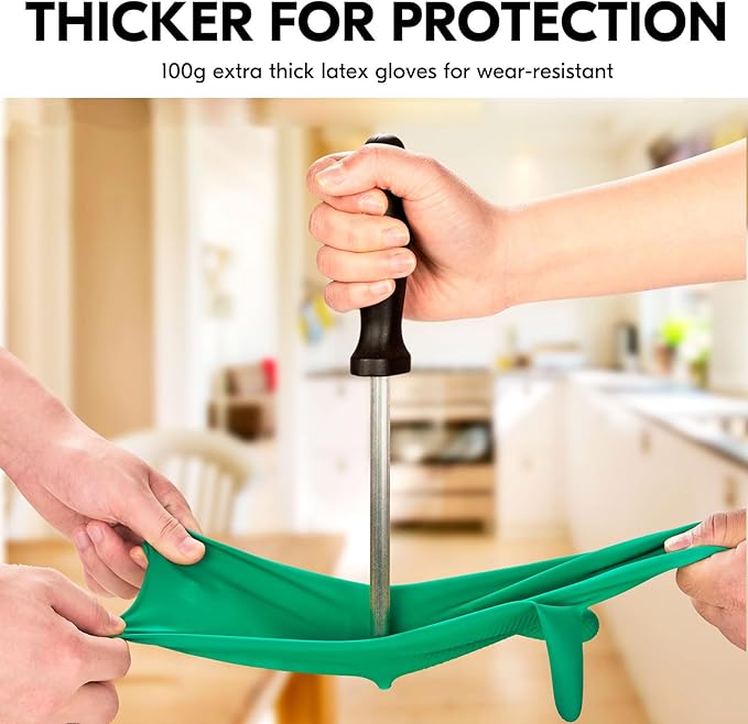 Vgo... 10-Pairs Reusable Household Gloves, Rubber Dishwashing gloves, Extra Thickness, Long Sleeves, Kitchen Cleaning, Working, Painting, Gardening, Pet Care (Size S, Green, HH4601)