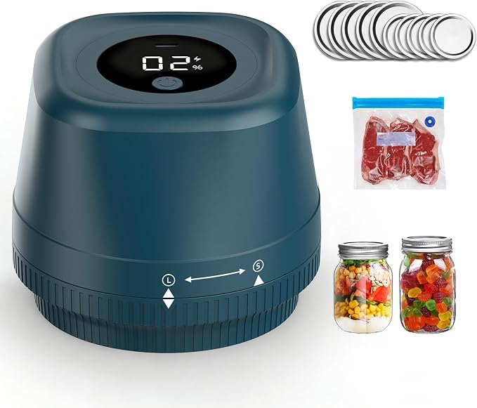 Newise Upgraded 3-in-1 Electric Mason Jar Vacuum Sealer, Automatic Vacuum Sealer Kit with Wide and Regular Mouth Mason Jars, Canning Gifts for Mom, Blue