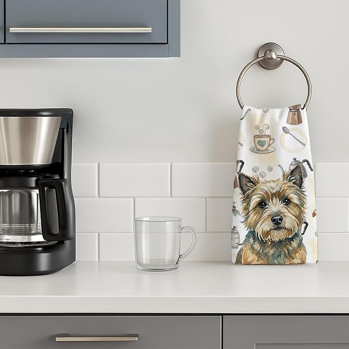 Caroline's Treasures Cairn Terrier Coffee Bar Kitchen Towel Velour Plush Front and Cotton Loop Back Machine Washable
