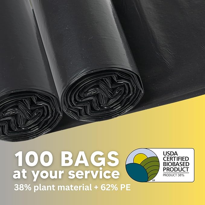 Natural Pet Partners, 45 gallon 100 Count Trash bags, USDA-Certified Garbage Bags, High Density 45 Gallon Kitchen Trash Bags, Unscented Multi-purpose Tall Waste Bags