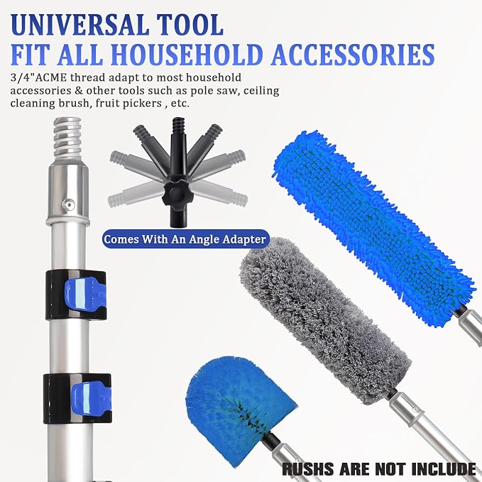 28FT Reach Telescopic Extension Pole, 5-20FT Multi-Purpose Extendable Pole with Universal Twist-on Metal Tip, Lightweight Sturdy Aluminum Paint Roller Extension Pole for Dusting Painting Cleaning